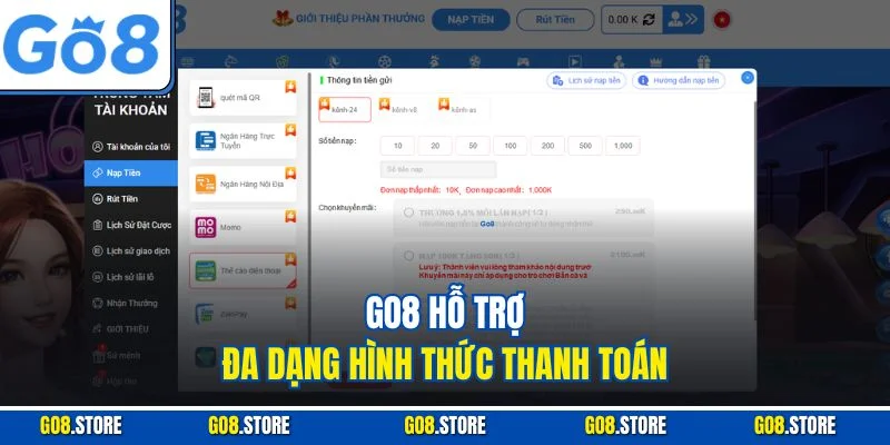 GO8 hỗ trợ đa dạng hình thức thanh toán